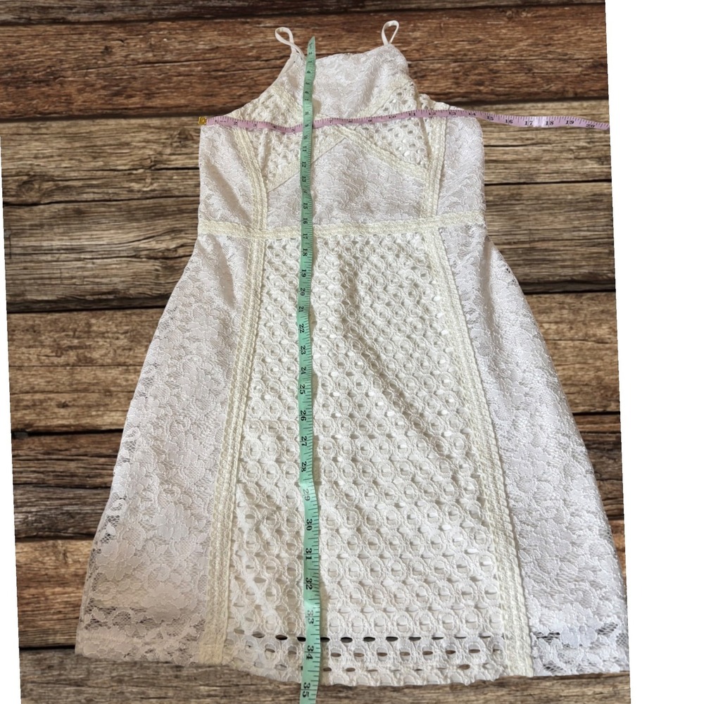 Bebe White Lace Halter Mini Dress Eyelet Coquette Cottagecore Wedding Graduation - Picture 4 of 12